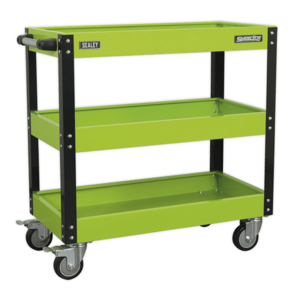 Workshop Trolley 3-Level Heavy-Duty - Hi-Vis Green, SEALEY UK