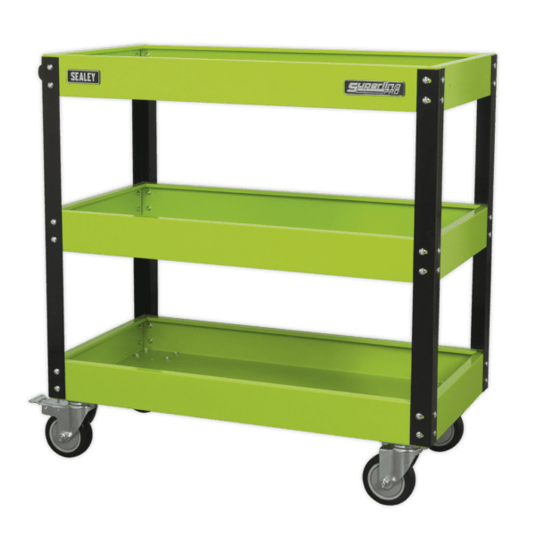 Workshop Trolley 3-Level Heavy-Duty – Hi-Vis Green, SEALEY UK Side View