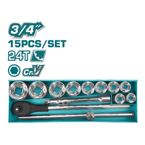 Socket Set 15Pcs 3/4" DR., TOTAL TOOLS