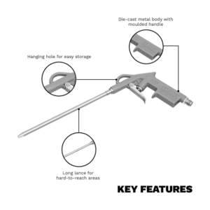 Air Blow Gun 200mm with 1/4"BSP Air Inlet, SEALEY UK