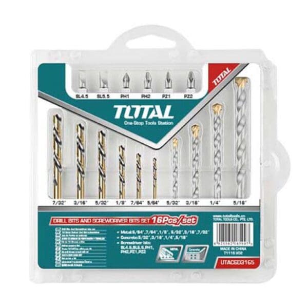 Drill Bits And Screwdriver Bits Set 16Pcs, TOTAL TOOLS