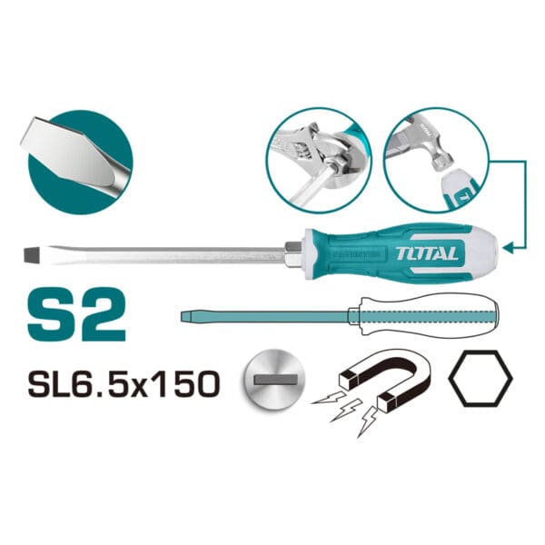 Screwdriver 150mm Slotted Go-Through, TOTAL TOOLS