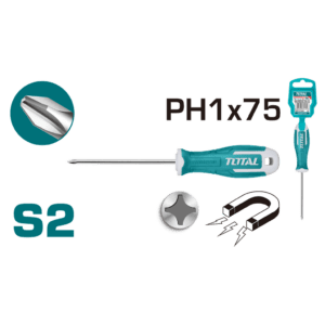 Screwdriver 75mm Phillips Magnetic S2 PH1, TOTAL TOOLS